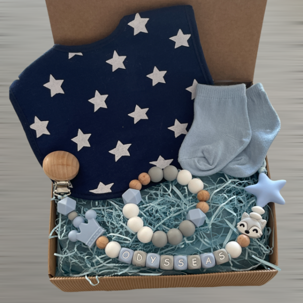 Baby boy mini gift box blue grey clip